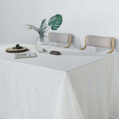 Faux Linen 90"x132" Rectangular Tablecloth White - Slubby Texture Wrinkle - Resistant Seamless Table Cover for Weddings and Special Events - Linen Luxes