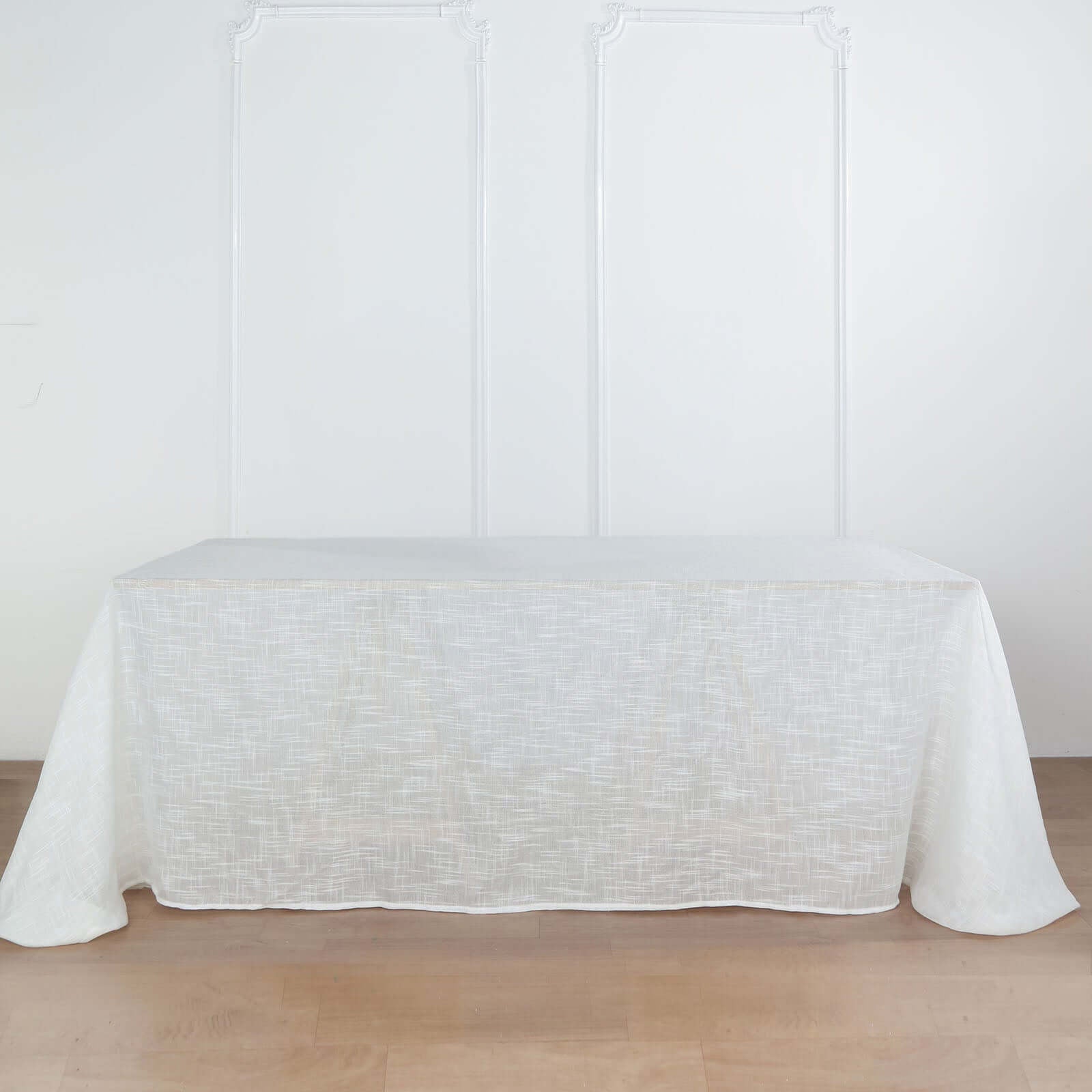 Faux Linen 90"x132" Rectangular Tablecloth White - Slubby Texture Wrinkle - Resistant Seamless Table Cover for Weddings and Special Events - Linen Luxes