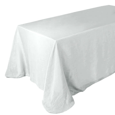 Faux Linen 90"x132" Rectangular Tablecloth White - Slubby Texture Wrinkle - Resistant Seamless Table Cover for Weddings and Special Events - Linen Luxes