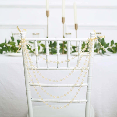 Faux Pearl Beaded 16" Chair Back Garland Sash Amber Gatsby-Inspired Style - Pre-Tied Chic Wedding Decor for Chiavari Chairs