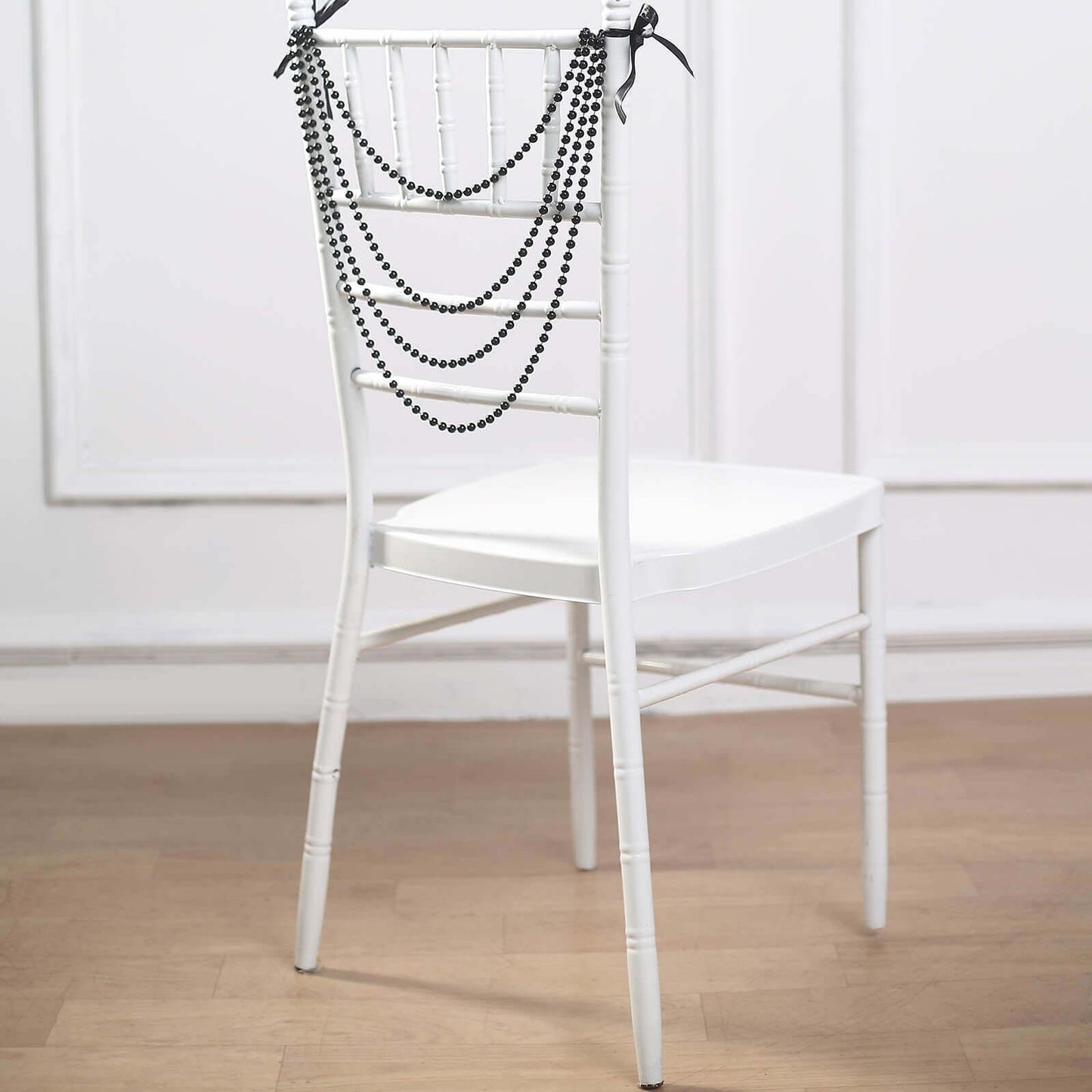 Faux Pearl Beaded 16" Chair Back Garland Sash Black Gatsby-Inspired Style - Pre-Tied Chic Wedding Decor for Chiavari Chairs