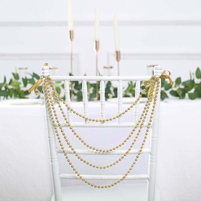 Faux Pearl Beaded 16" Chair Back Garland Sash Gold Gatsby-Inspired Style - Pre-Tied Chic Wedding Decor for Chiavari Chairs