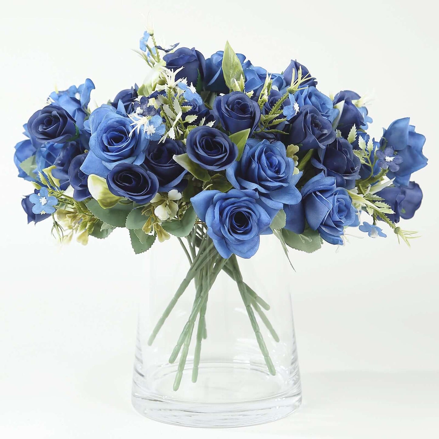 4 Bushes 12" Navy Blue Real Touch Artificial Silk Rose Flower Bouquet, Faux Bridal Flowers