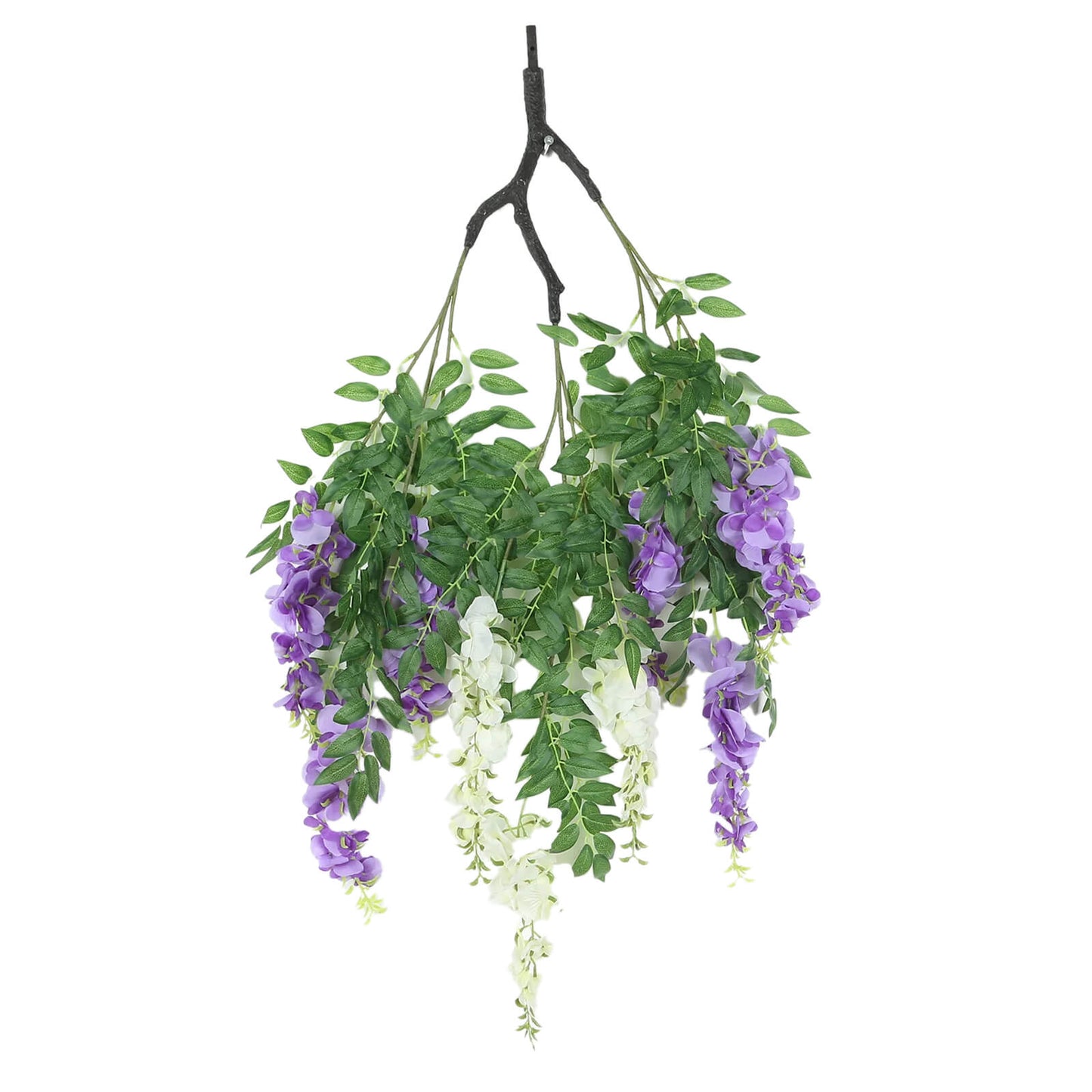 55" Cream Purple Artificial Silk Wisteria Vine Round Hanging Canopy, Draping Garland Flower Chandelier With Interchangeable Branches