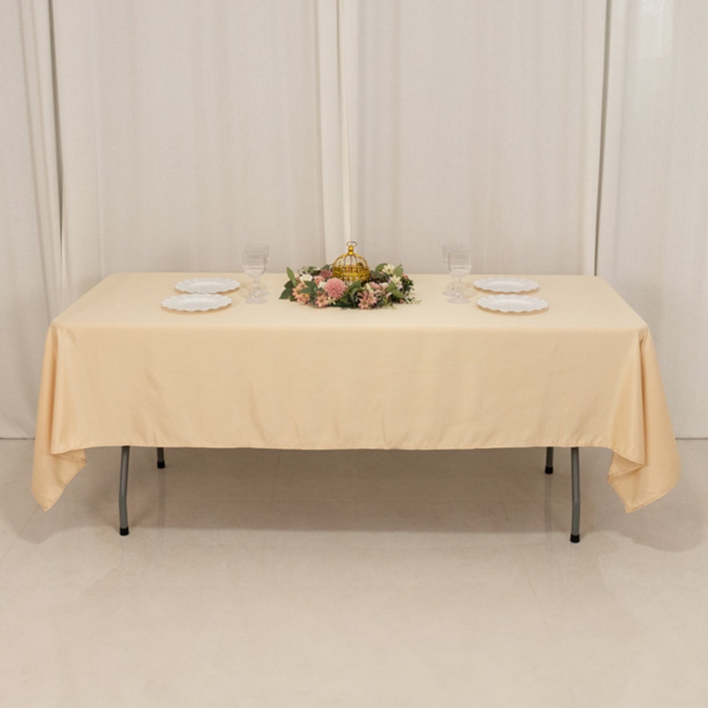 Lamour Satin 60"x102" Rectangle Tablecloth Beige - Durable & Silky Soft Feel Table Cover