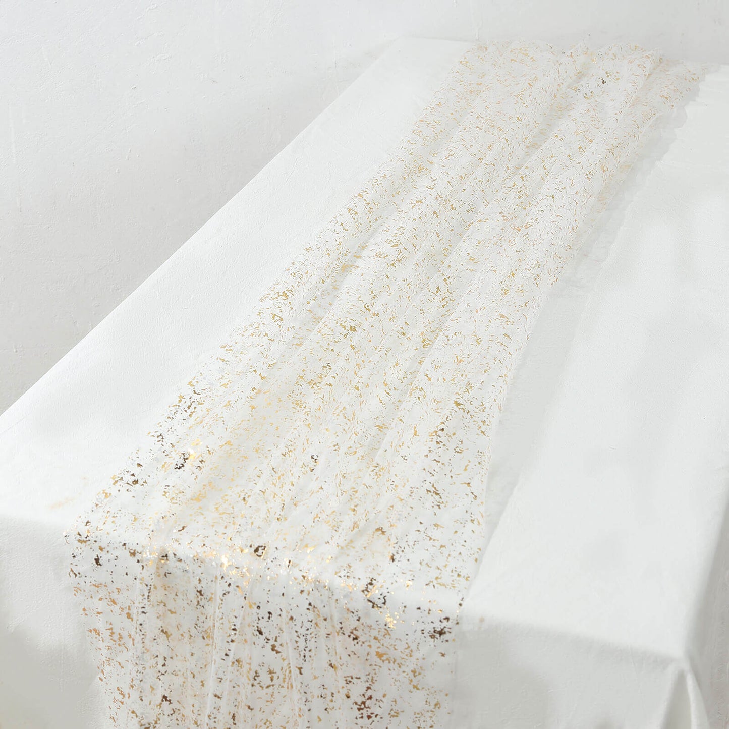 Sheer Chiffon 10ft Table Runner Metallic Gold Glittered Design - Sparkling Table Decor