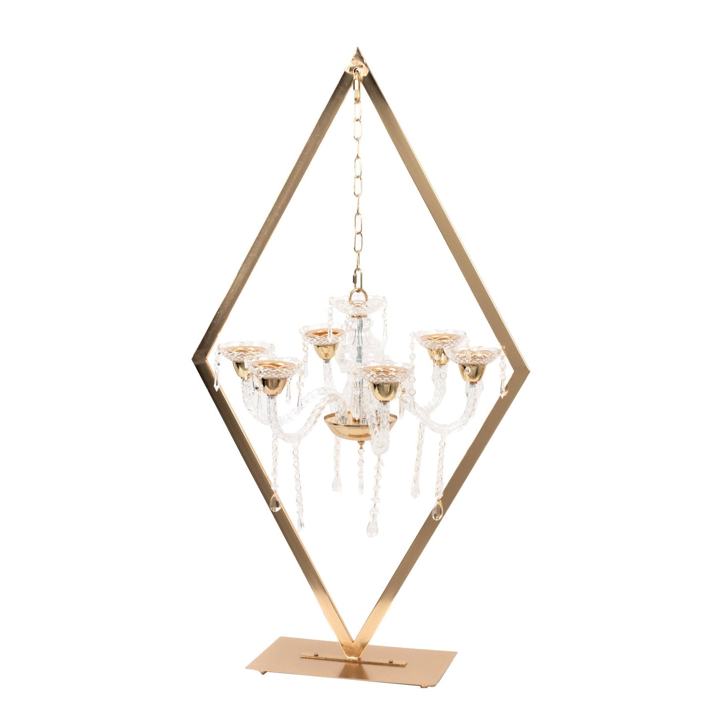 Gold 6-Arm Acrylic Candelabra Centerpiece â€“ 45" Tall Diamond Frame Table DÃ©cor with Candle Holders