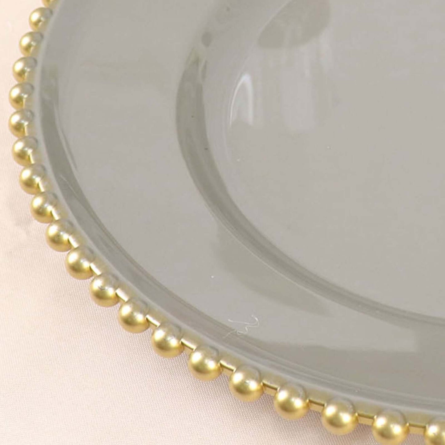 6-Pack Acrylic Round Charger Plates 13" in Charcoal Gray with Gold Beaded Rim, Decorative Dinner Party Charger Tableware