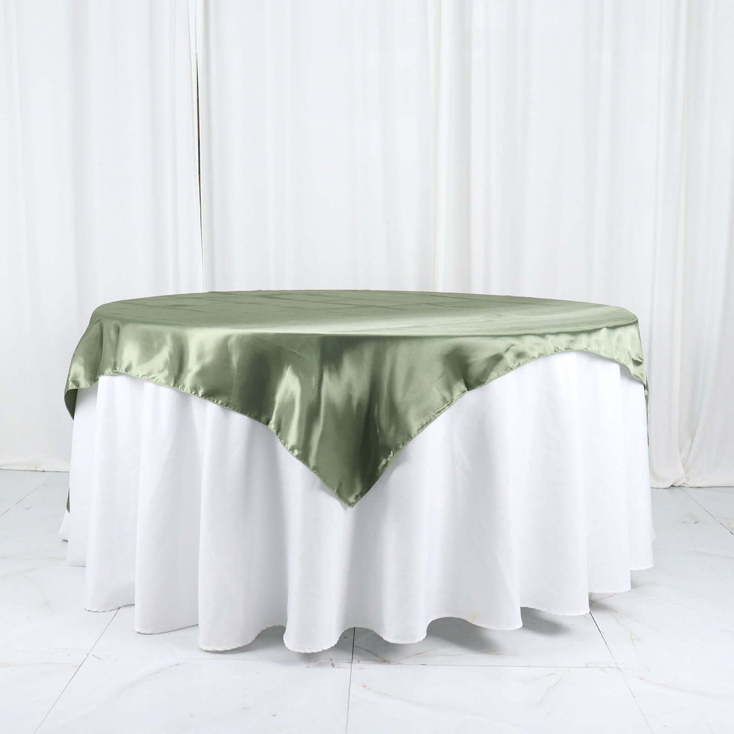 Satin 60"x60" Table Overlay Square Tablecloth Dusty Sage Green - Smooth Silky Touch Table Cover