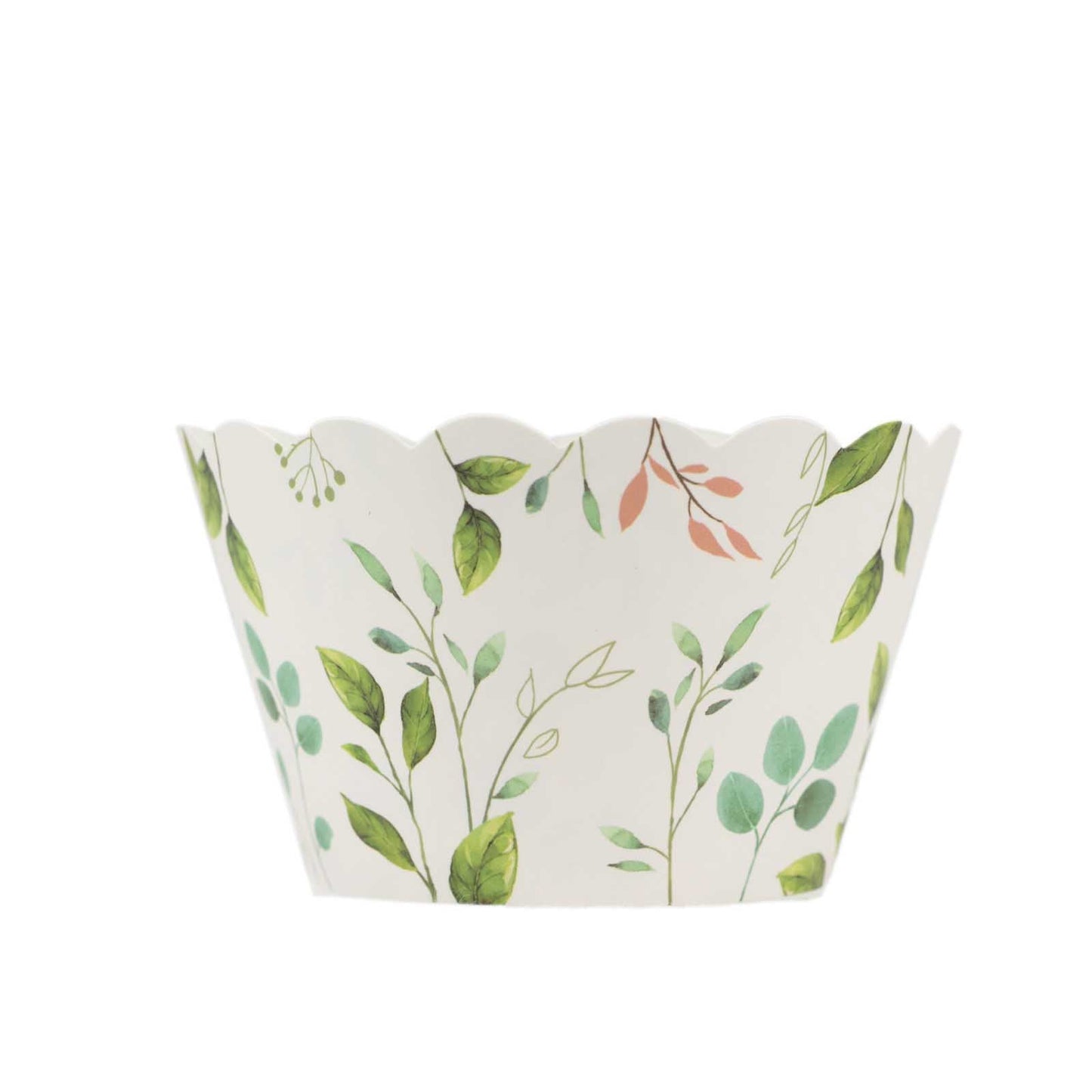 25-Pack Paper Cupcake Wrappers Eucalyptus Leaves Print White Green - Round Muffin Truffle Cup Liners 3"