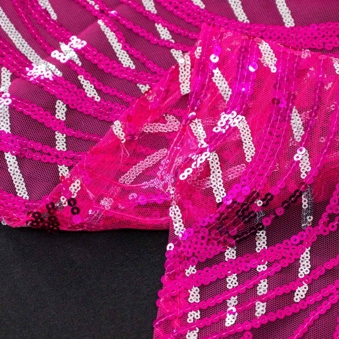 Mesh 72"x72" Table Overlay Square Tablecloth Fuchsia Silver - Wave Embroidered Sequins Table Topper