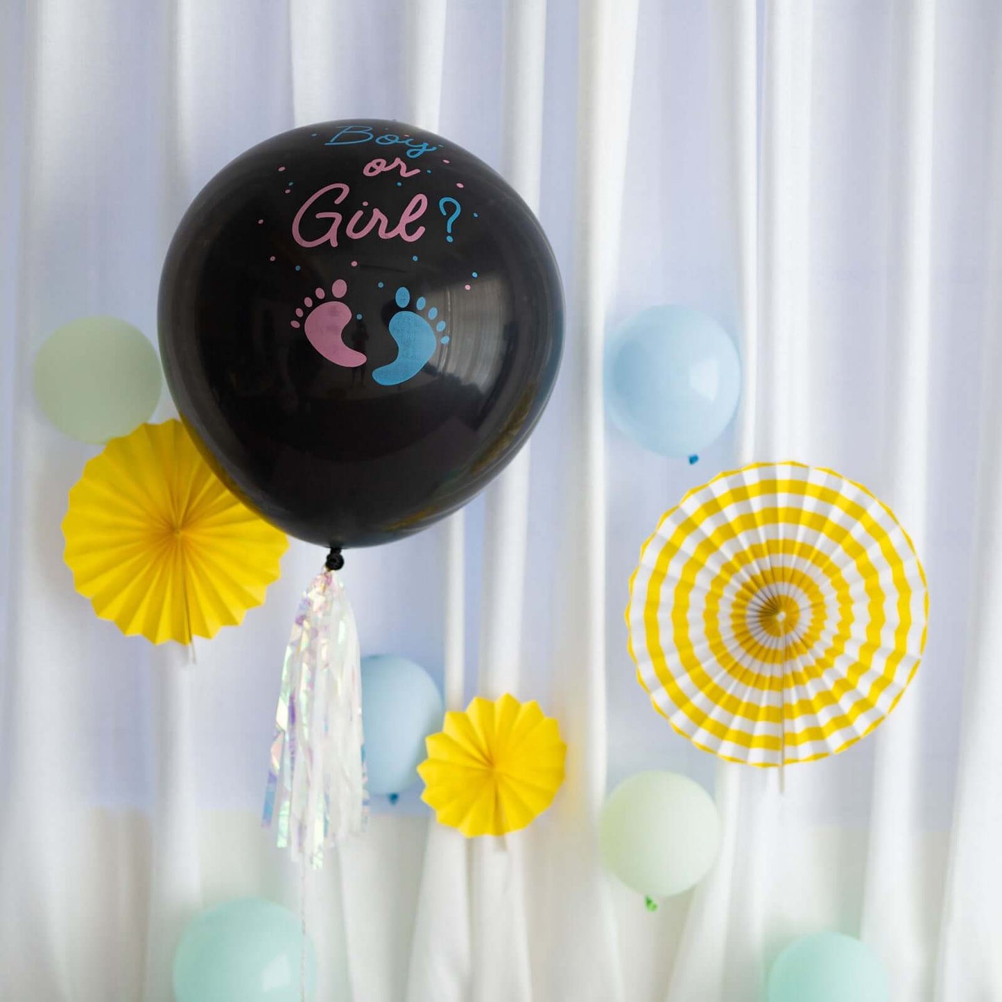 24" Gender Reveal Blue Confetti Filled Boy Or Girl Print Latex Balloon