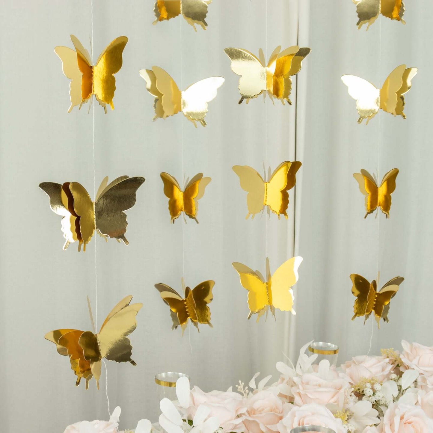 2 Pack 9ft Gold 3D Paper Butterfly Hanging Garland Streamers, Party String Banners