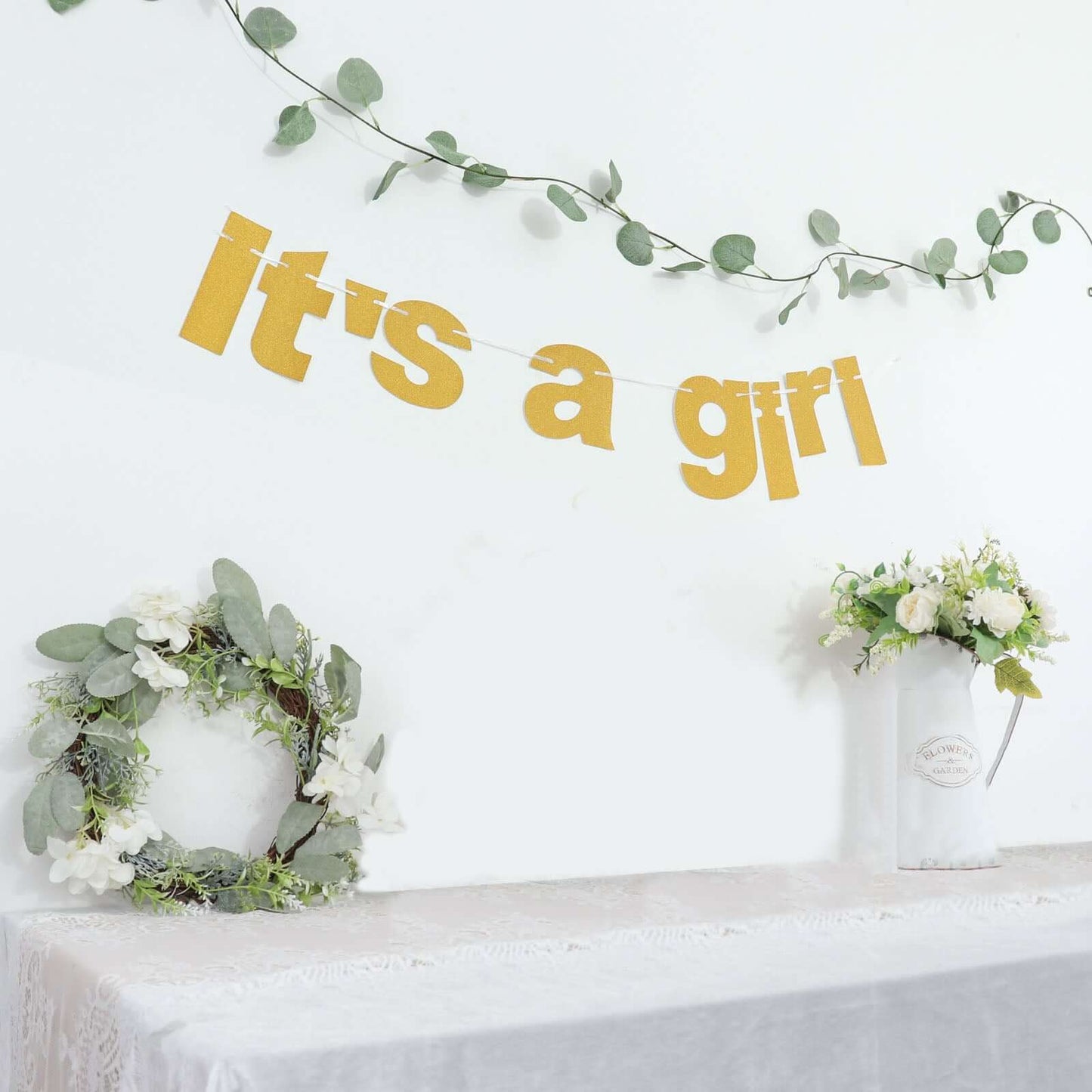 3ft Gold Glittered It's a Girl Paper Hanging Gender Reveal Garland Banner, Baby Shower Banner