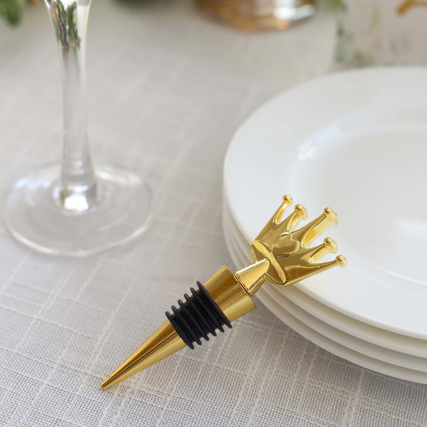 4" Gold Metal Princess Crown Wine Bottle Stopper Party Favor with Clear Gift Box, Thank You Tag and Ribbon