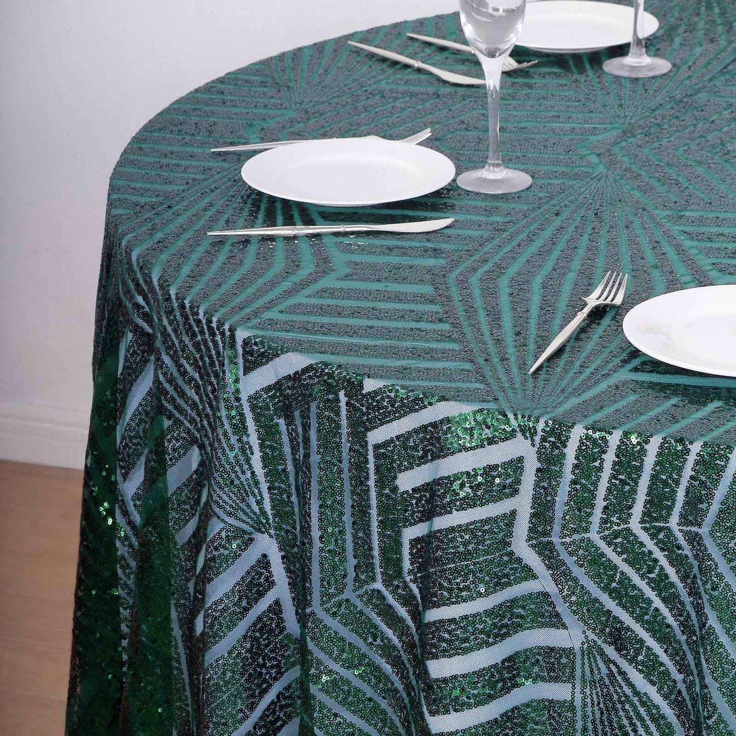 Sequin 120" Round Tablecloth Hunter Emerald Green - Seamless Diamond Glitz Table Cover