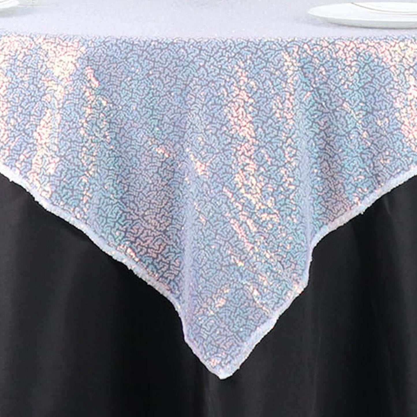 Sequin 60"x60" Table Overlay Square Tablecloth  Iridescent Blue - Luxe Wedding Table Topper