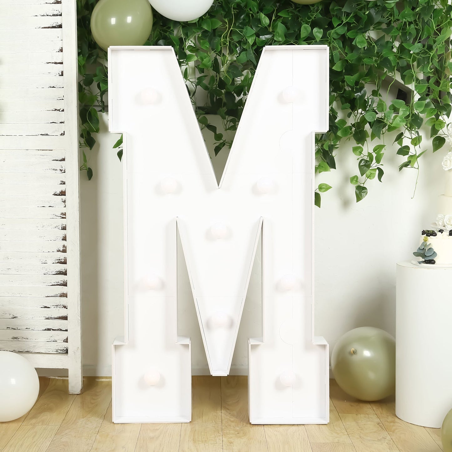 Giant LED Marquee Light Up Letter "M", White 4ft Pre-Cut Foam Board with 10 Warm White Battery Operated LEDs, Glue Gun and Sticks