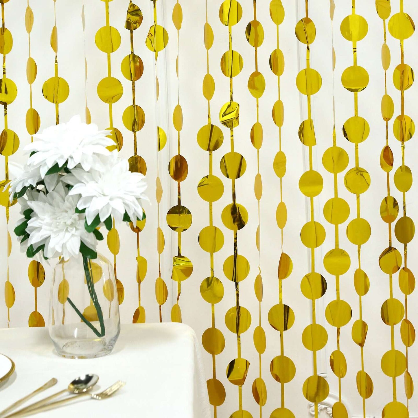 Gold Round Chain Foil Fringe Curtain Party Backdrop, Metallic Gold Tinsel Streamer Party Decor - Door Window Foil Curtain - 3ftx6.5ft