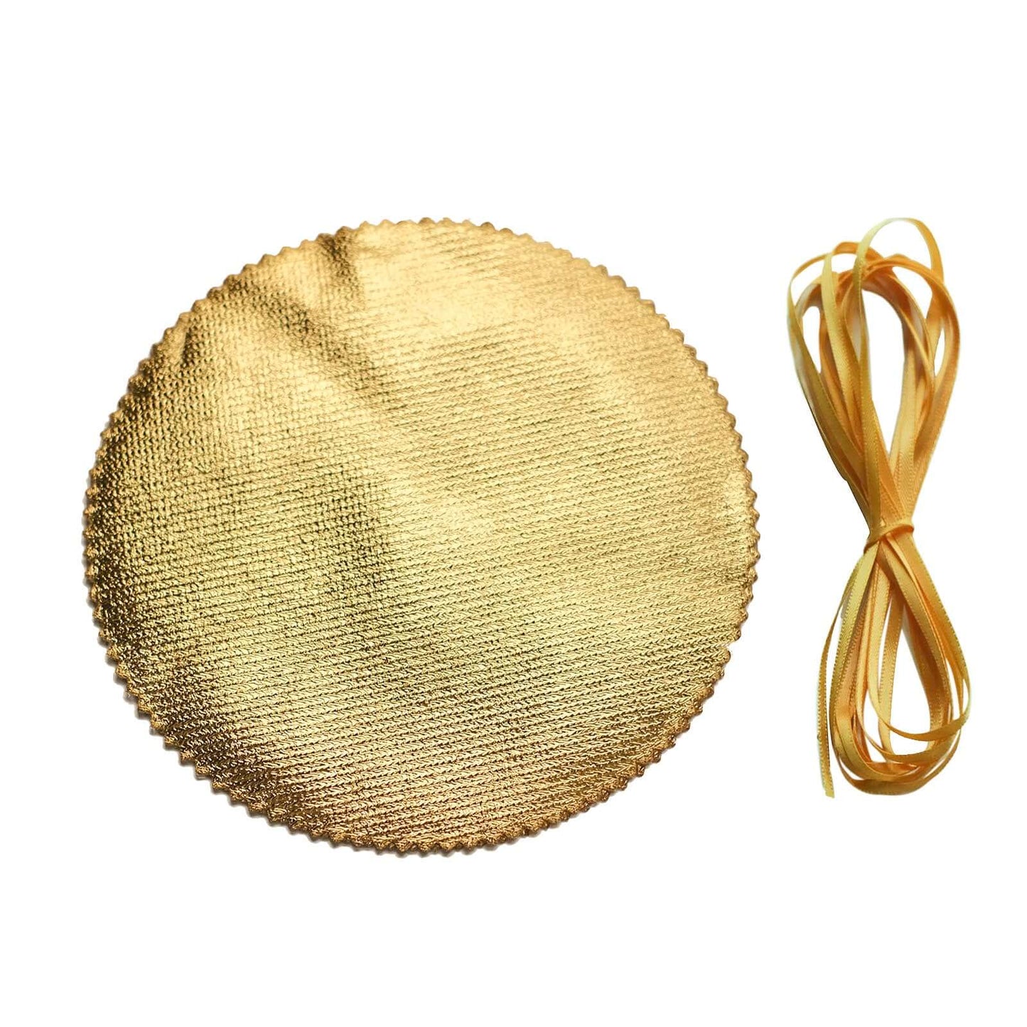 6-Pack Jar Covers Metallic Gold Round Lame Fabric Design with Satin Tie String - DIY Party Favors & Craft Supplies 6"