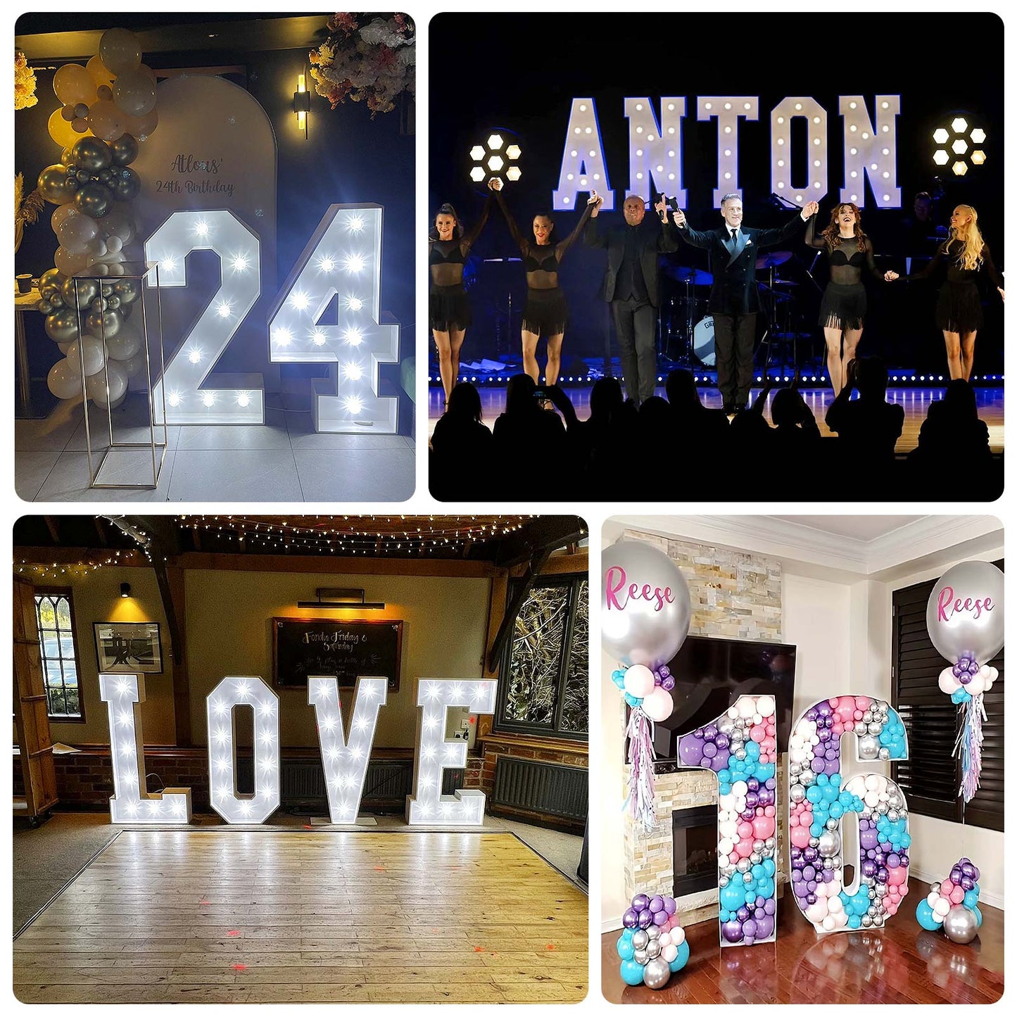 Giant LED Marquee Light Up Letter "E", White 4ft Pre-Cut Foam Board with 10 Warm White Battery Operated LEDs, Glue Gun and Sticks