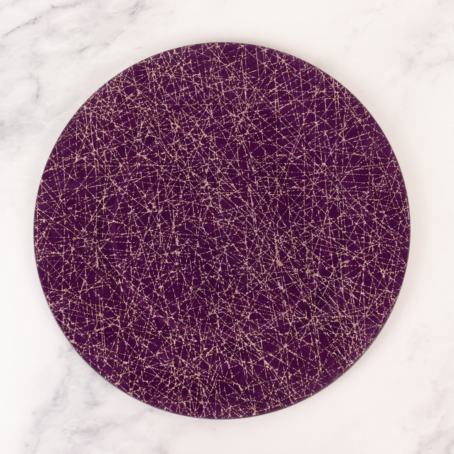 6-Pack Acrylic Round Charger Plates 13" in Purple with Gold Glitter Abstract Lines Pattern, Decorative Dinner Party Charger Tableware