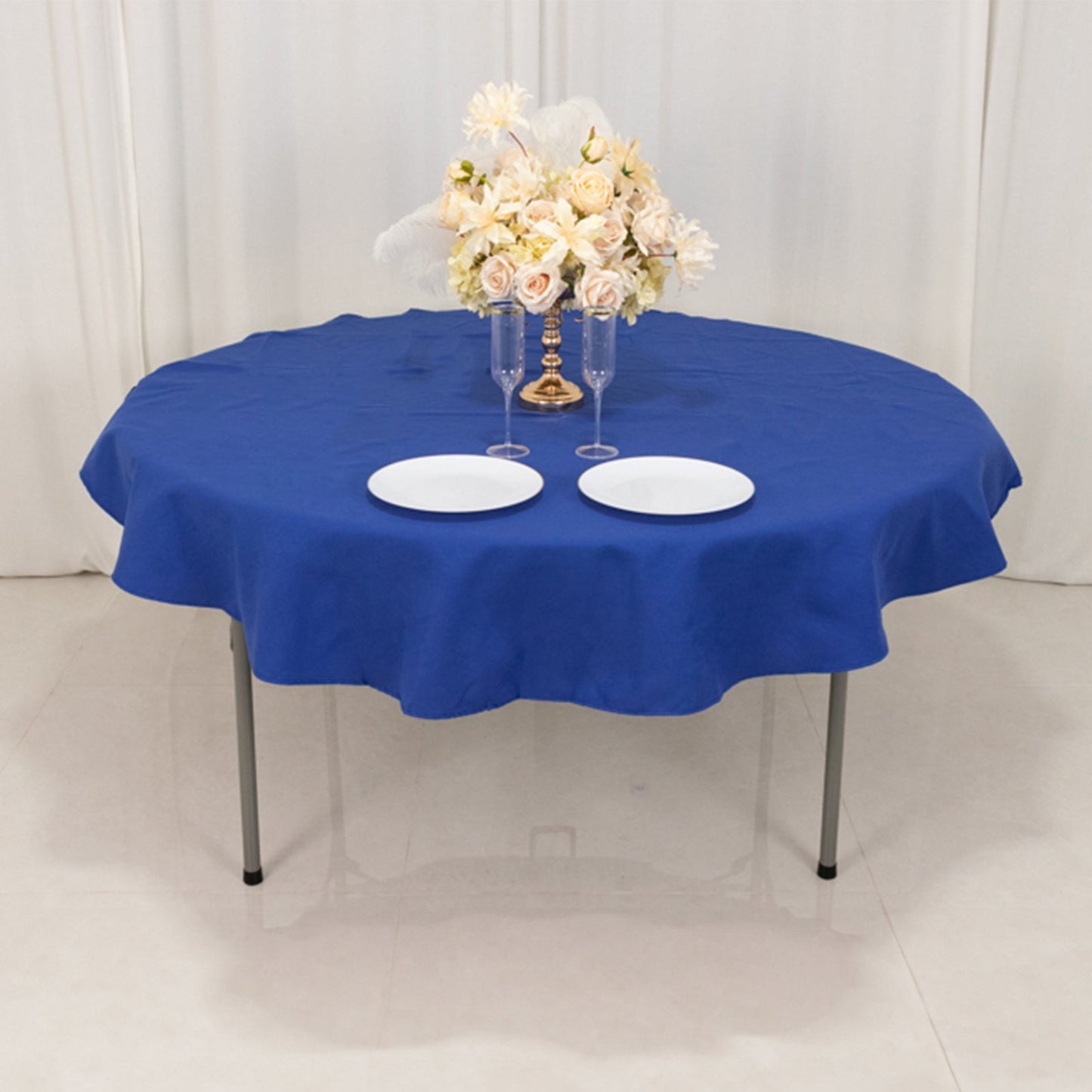 Cotton Blend 70" Round Tablecloth Royal Blue - Wrinkle-Resistant Table Cover
