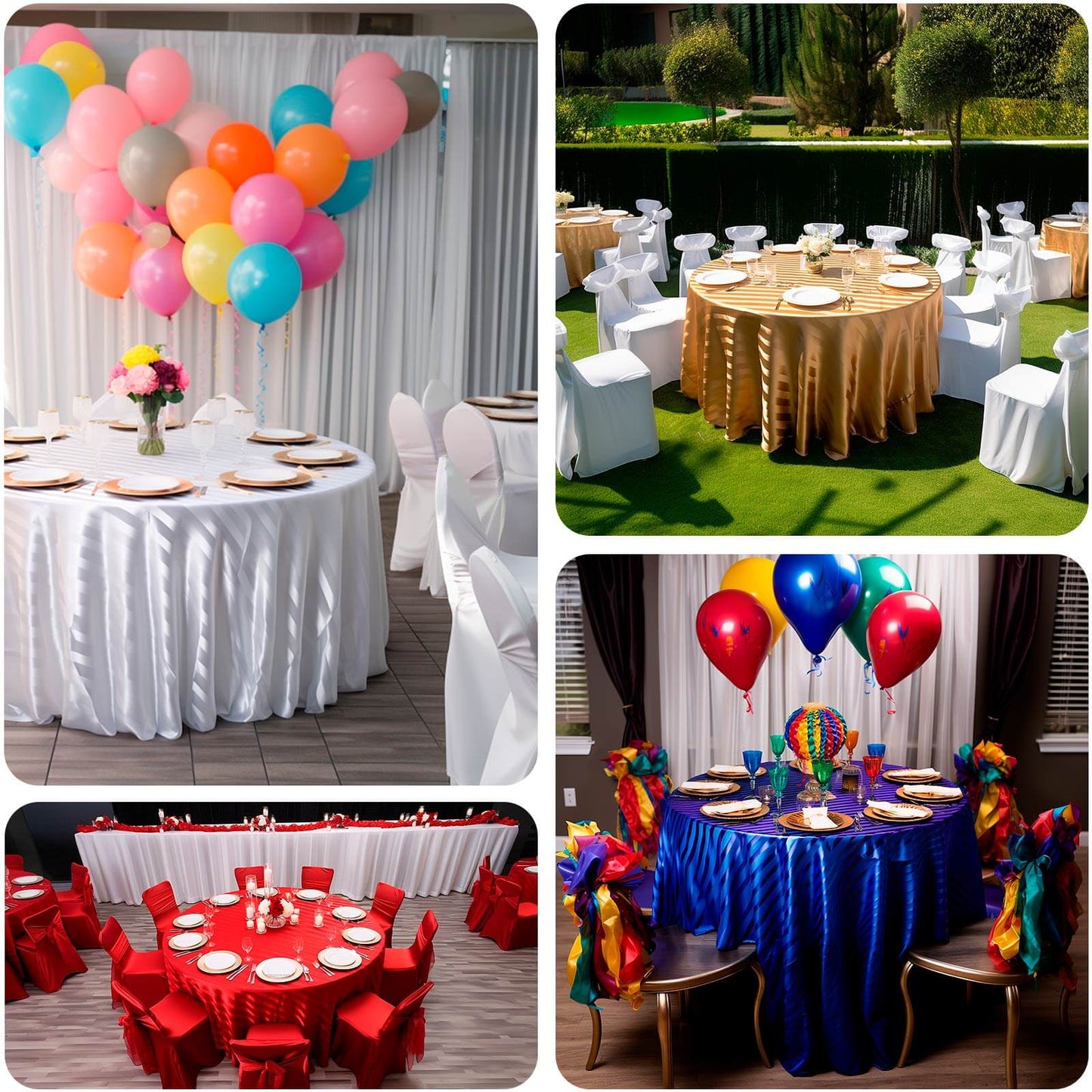 Satin Striped 120" Round Tablecloth Red - Silky Smooth Seamless Table Cover