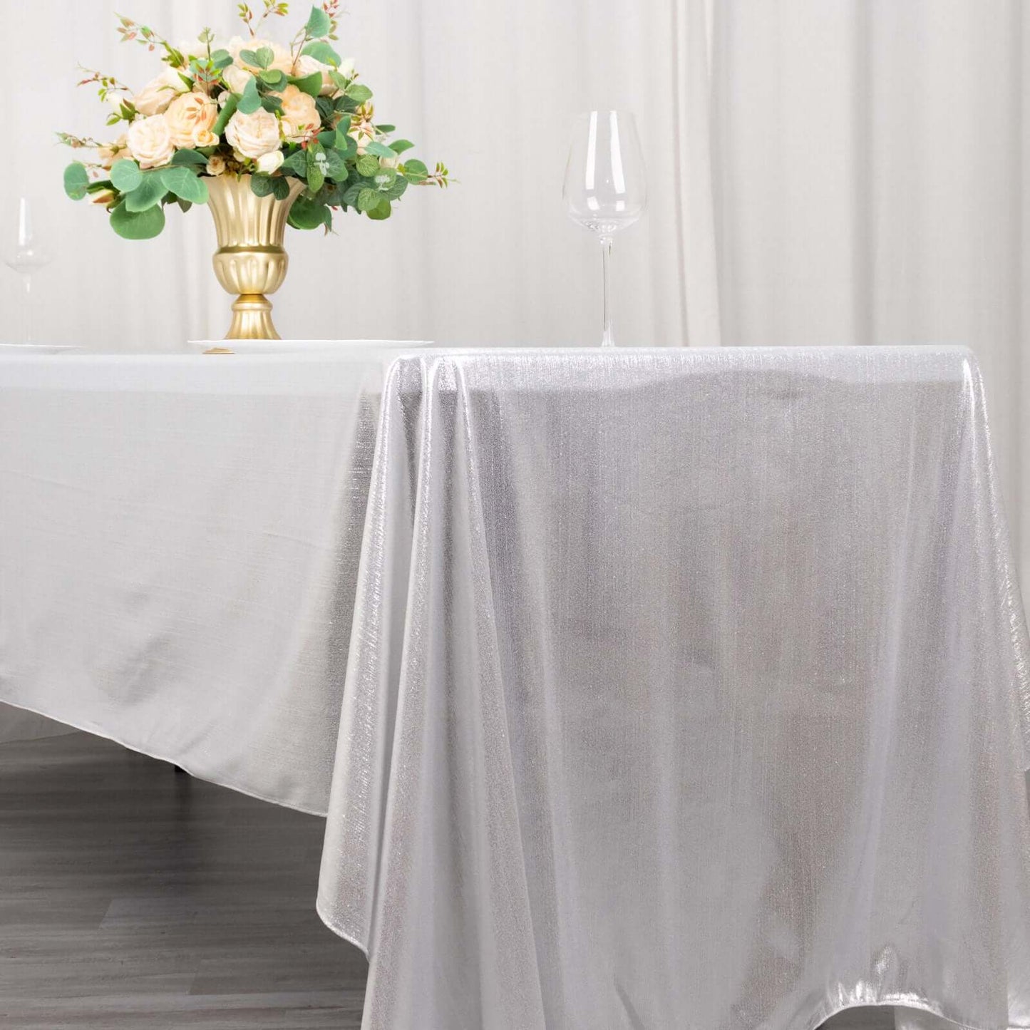 Sequin Dots Polyester 60"x126" Rectangle Tablecloth Shimmering Silver - Wrinkle Free & Sparkling Table Cover