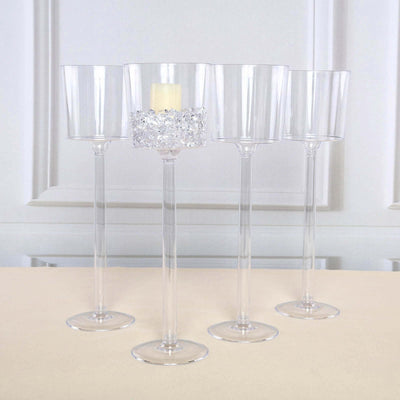 4-Pack Plastic Flower Vases Cylinder Wine Cup Design Clear - Fillable Long Stem Floral Centerpieces 18"