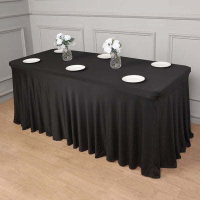 Spandex Rectangle 72"x30" Table Skirt Black with Wavy Skirt-Like Effect Table Cover