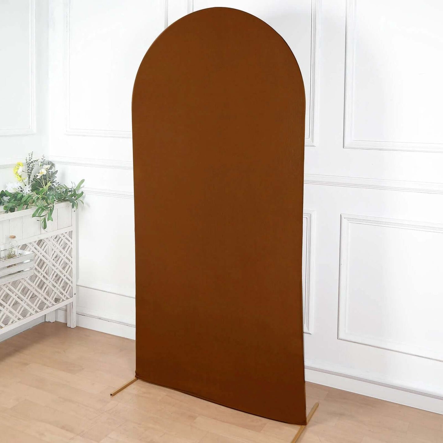 7ft Cinnamon Brown Spandex Fitted Chiara Backdrop Stand Cover For Round Top Wedding Arch
