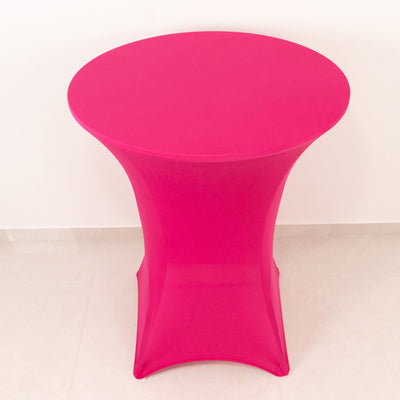 Spandex 36" Round Cocktail Table Cover Fuchsia - Easy to Maintain Stretch Fitted Highboy Tablecloth
