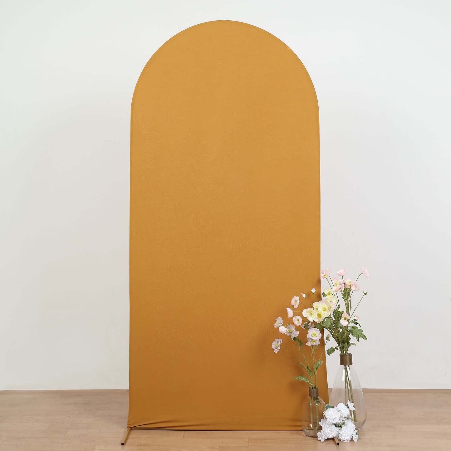 7ft Matte Gold Spandex Fitted Chiara Backdrop Stand Cover For Round Top Wedding Arch