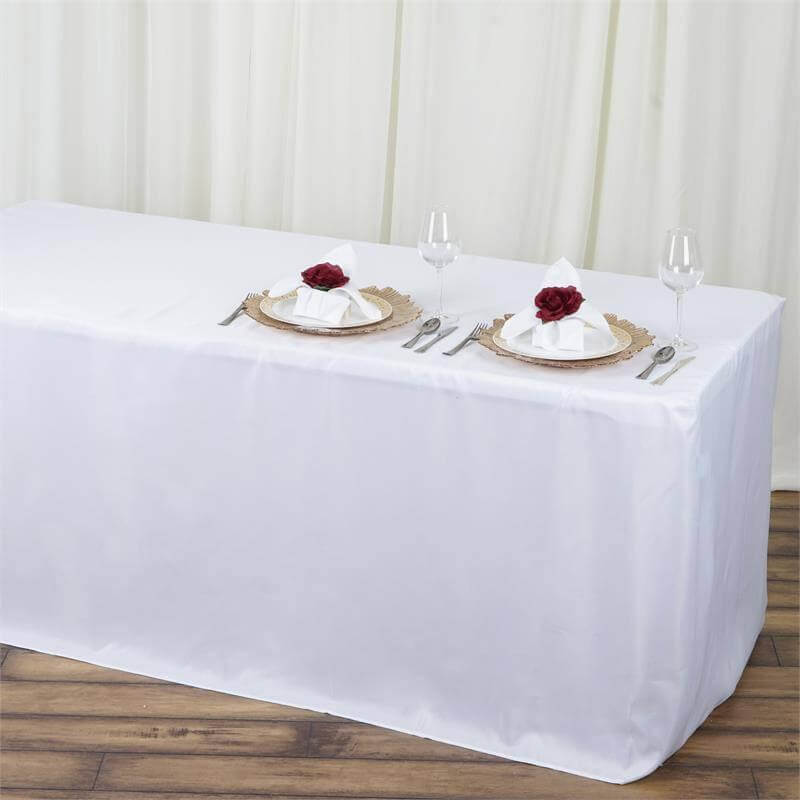 Fitted Polyester 48"x30" Rectangle Tablecloth White - Durable Table Cover for Everyday Use - Linen Luxes