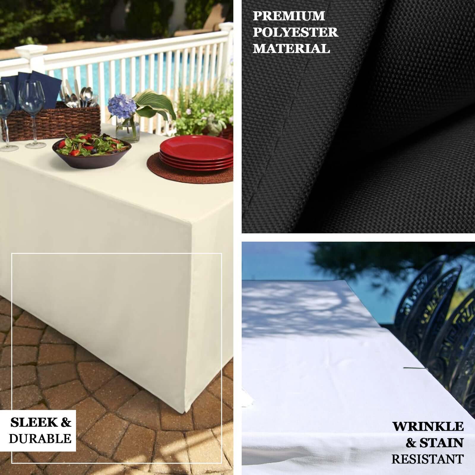 Fitted Polyester 48"x30" Rectangle Tablecloth White - Durable Table Cover for Everyday Use - Linen Luxes