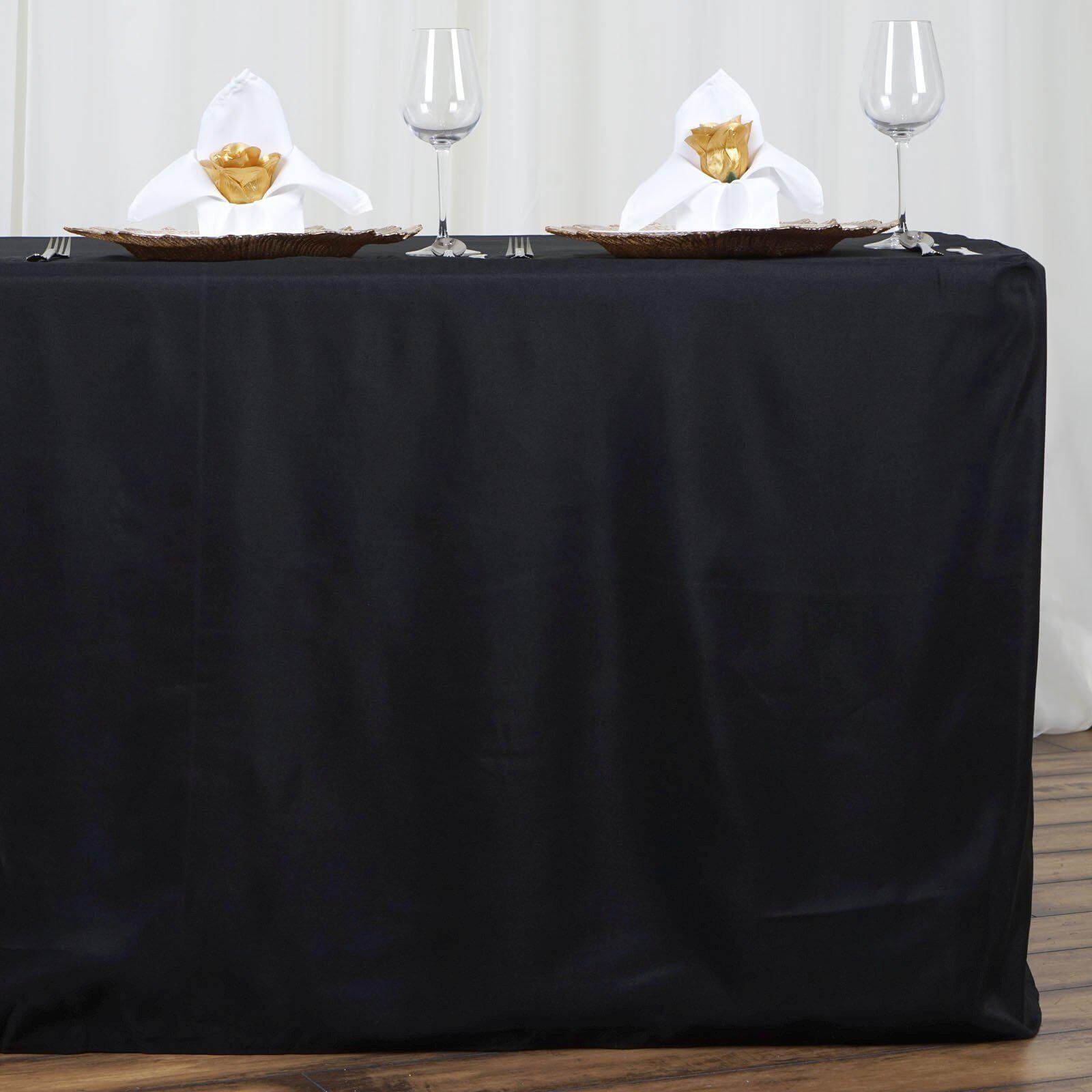 Fitted Polyester 72"x30" Rectangle Tablecloth Black - Sleek and Durable for Events - Linen Luxes