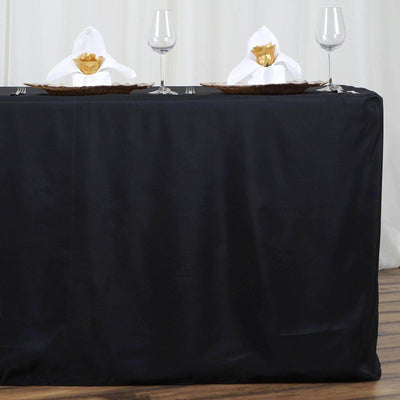 Fitted Polyester 72"x30" Rectangle Tablecloth Black - Sleek and Durable for Events - Linen Luxes