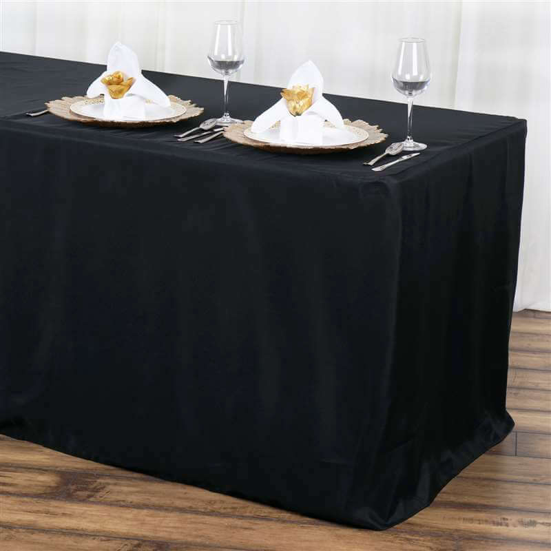 Fitted Polyester 72"x30" Rectangle Tablecloth Black - Sleek and Durable for Events - Linen Luxes