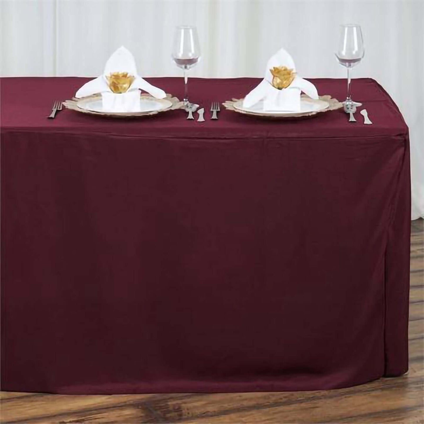 Fitted Polyester 72"x30" Rectangle Tablecloth Burgundy - Durable Table Cover - Linen Luxes