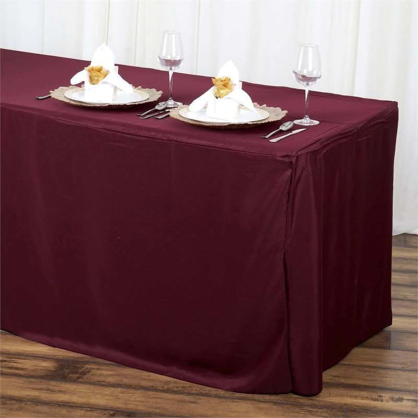 Fitted Polyester 72"x30" Rectangle Tablecloth Burgundy - Durable Table Cover - Linen Luxes