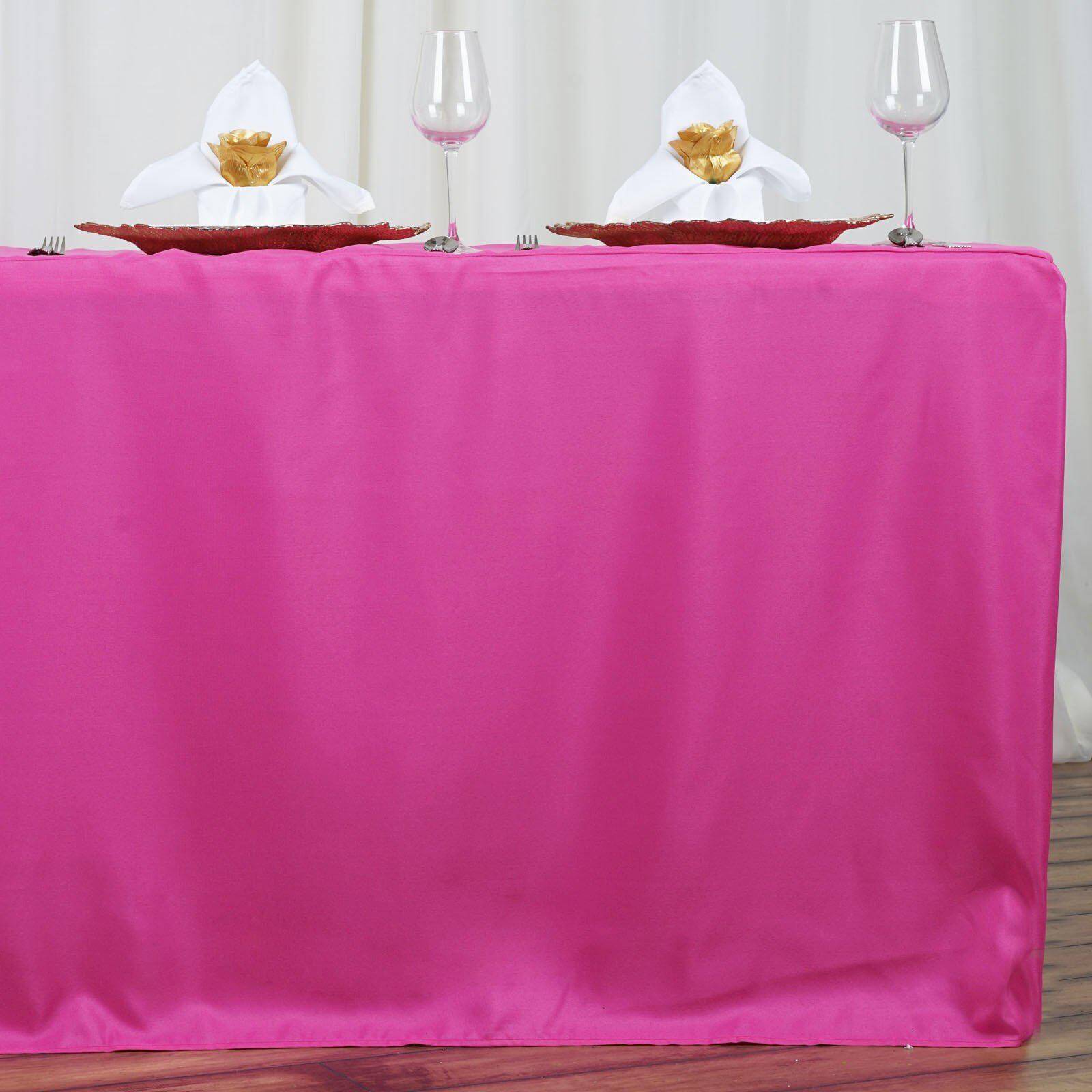 Fitted Polyester 72"x30" Rectangle Tablecloth Fuchsia - Durable Table Cover - Linen Luxes