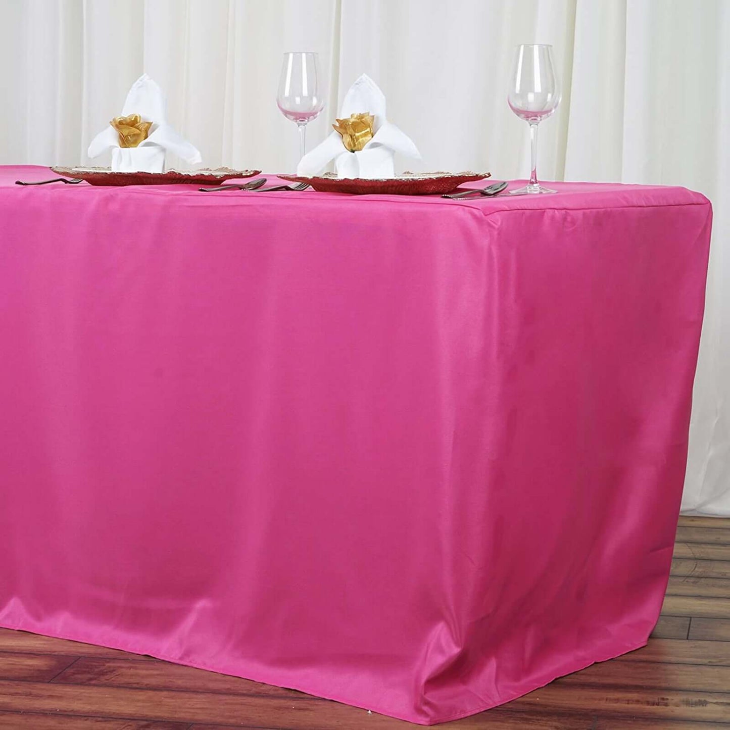 Fitted Polyester 72"x30" Rectangle Tablecloth Fuchsia - Durable Table Cover - Linen Luxes