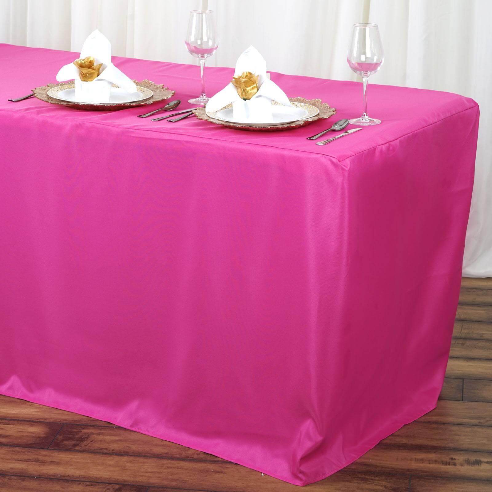 Fitted Polyester 72"x30" Rectangle Tablecloth Fuchsia - Durable Table Cover - Linen Luxes