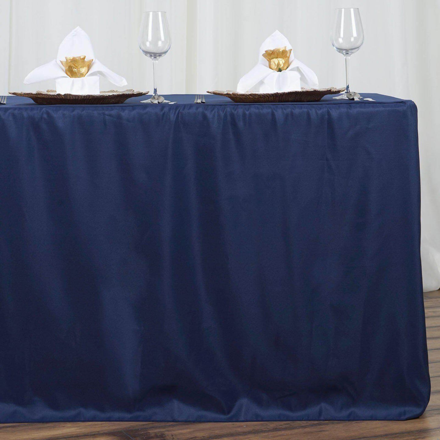 Fitted Polyester 72"x30" Rectangle Tablecloth Navy Blue - Durable Table Cover - Linen Luxes