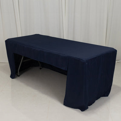 Fitted Polyester 72"x30" Rectangle Tablecloth Navy Blue with Open Back Design - Easy to Maintain and Wrinkle-Resistant Table Cover