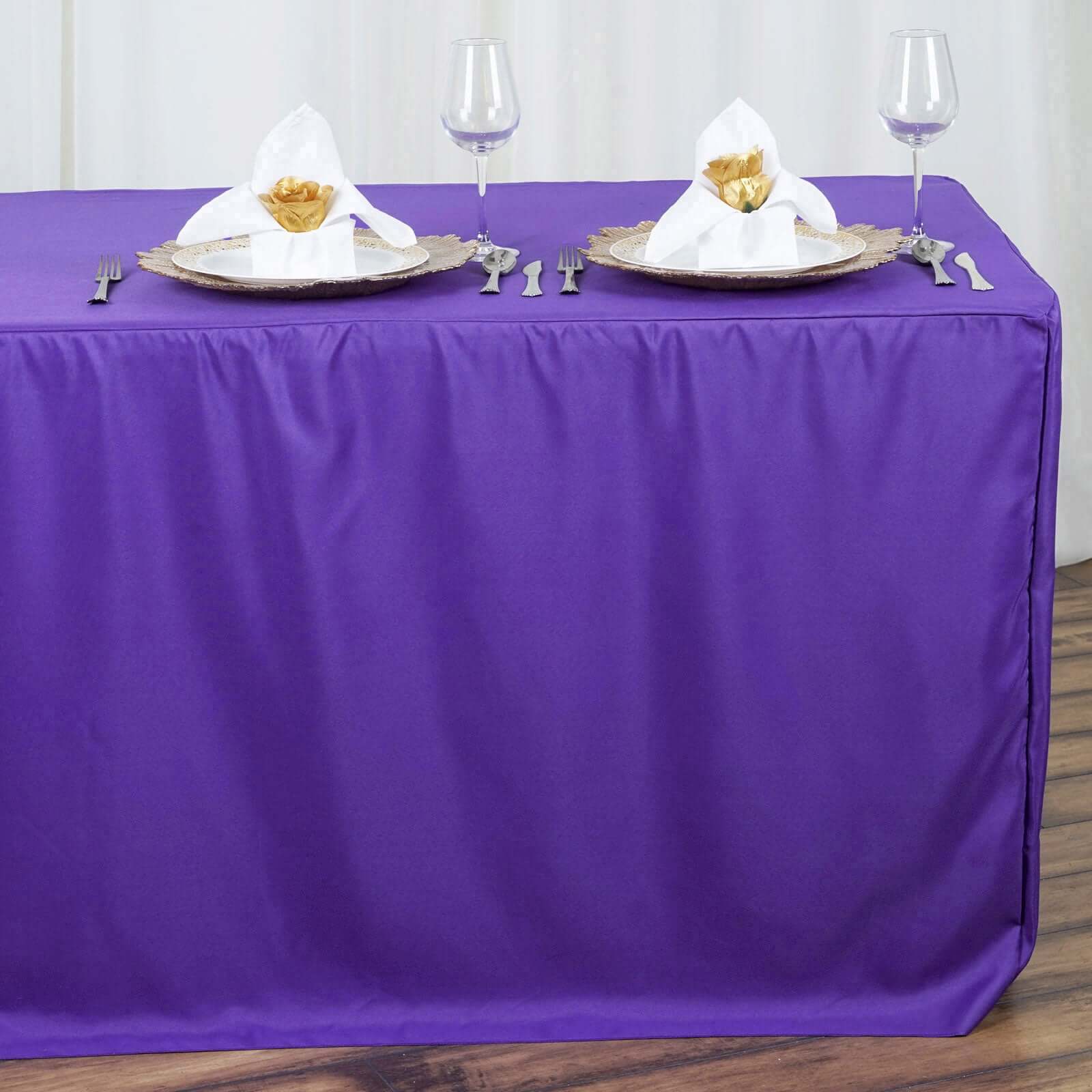 Fitted Polyester 72"x30" Rectangle Tablecloth Purple - Durable and Easy to Maintain Table Cover - Linen Luxes