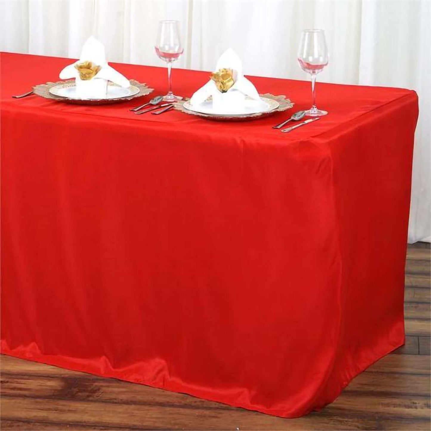Fitted Polyester 72"x30" Rectangle Tablecloth Red - Durable and Easy to Maintain Table Cover - Linen Luxes