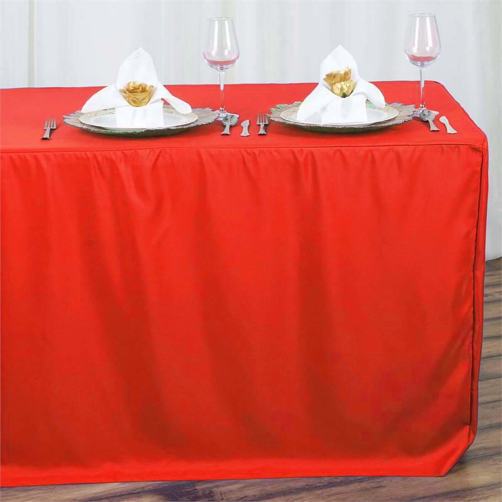 Fitted Polyester 72"x30" Rectangle Tablecloth Red - Durable and Easy to Maintain Table Cover - Linen Luxes