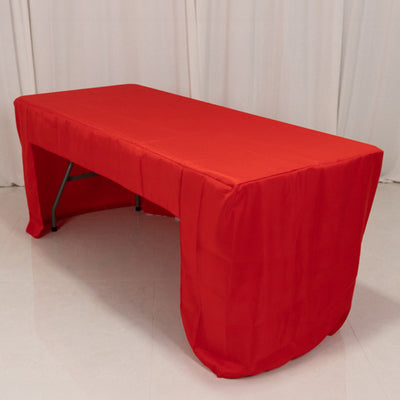 Fitted Polyester 72"x30" Rectangle Tablecloth Red with Open Back Design - Easy to Maintain and Wrinkle-Resistant Table Cover